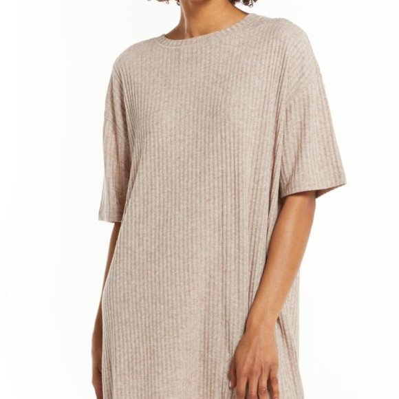 Z Supply Denny Rib Dress Heather Latte Tan Small - Picture 2 of 6